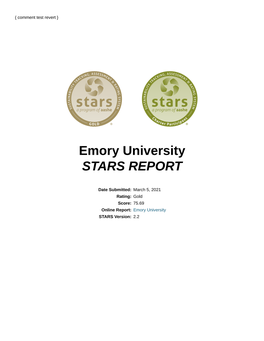 Emory University STARS REPORT