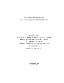 China and German Modernist Literature a Dissertation