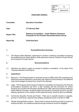 Gaelic Medium Catchment Proposals for the Plockton