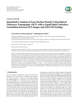 Quantitative Analysis of Lens Nuclear Density Using Optical Coherence Tomography (OCT) with a Liquid Optics Interface: Correlation Between OCT Images and LOCS III Grading