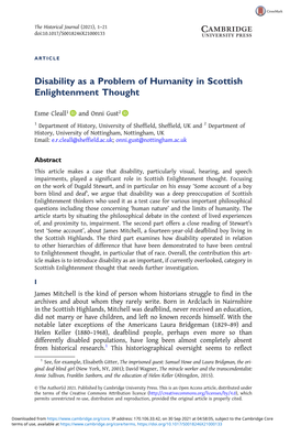 Disability As a Problem of Humanity in Scottish Enlightenment Thought