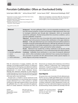 Porcelain Gallbladder: Often an Overlooked Entity