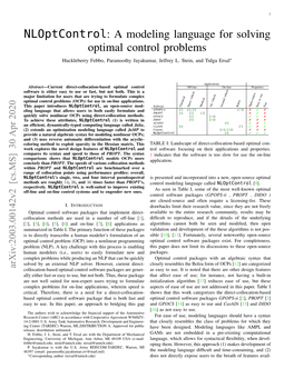 Nloptcontrol: a Modeling Language for Solving Optimal Control Problems Huckleberry Febbo, Paramsothy Jayakumar, Jeffrey L