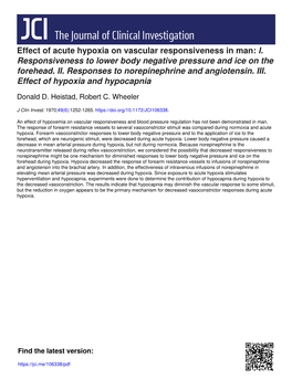 Effect of Acute Hypoxia on Vascular Responsiveness in Man: I