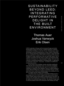 Sustainability Beyond Leed: Integrating Performative Delight in the Built Environment