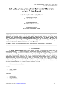 Left Colic Artery Arising from the Superior Mesenteric Artery: a Case Report