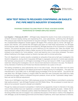 New Test Results Released Confirming Jm Eagle's PVC