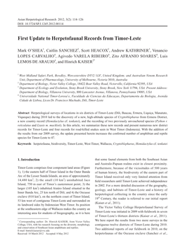 O'shea Et Al 2012 First Update to Herpetofaunal Records from Timor-Leste