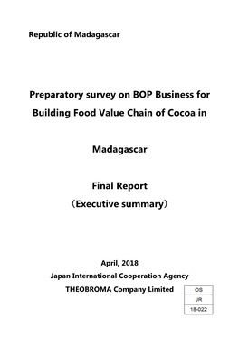 Preparatory Survey on BOP Business for Building Food Value Chain of Cocoa In