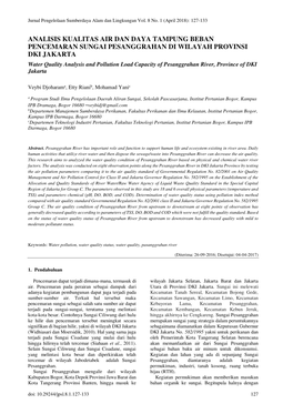 Analisis Kualitas Air Dan Daya Tampung Beban Pencemaran Sungai