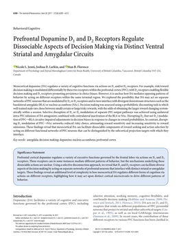 Prefrontal Dopamine D1 and D2 Receptors Regulate Dissociable Aspects of Decision Making Via Distinct Ventral Striatal and Amygdalar Circuits