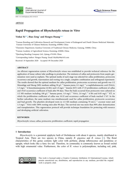 Rapid Propagation of Rhynchostylis Retusa in Vitro