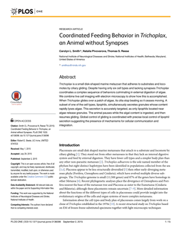 Coordinated Feeding Behavior in Trichoplax, an Animal Without Synapses