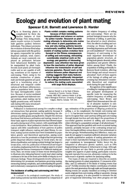 Ecology and Evolution of Plant Mating