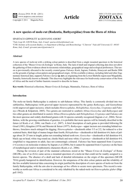 A New Species of Mole-Rat (Rodentia, Bathyergidae) from the Horn of Africa