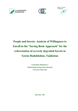 Saving Book Approach” for the Reforestation of Severely Degraded Forests in Gorno Badakhshan, Tajikistan
