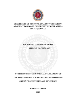 Challenges of Regional Collective Security: a Look at Economic Community of West Africa States (Ecowas)