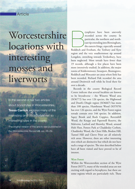 Worcestershire Locations with Interesting Mosses and Liverworts