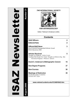 ISAZ Newsletter Number 31, August 2006