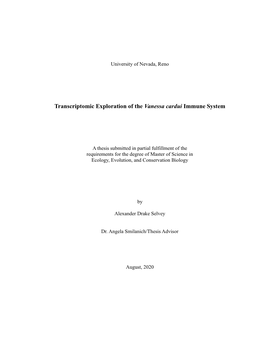 Transcriptomic Exploration of the Vanessa Cardui Immune System