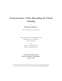 Content-Aware Video Encoding for Cloud Gaming