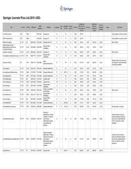 Springer Journals Price List 2010 -USD