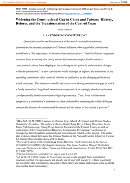 Widening the Constitutional Gap in China and Taiwan: History, Reform, and the Transformation of the Control Yuan