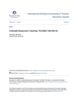 Culturally Responsive Teaching: the Bible Tells Me So