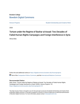 Torture Under the Regime of Bashar Al-Assad: Two Decades of Failed Human Rights Campaigns and Foreign Interference in Syria