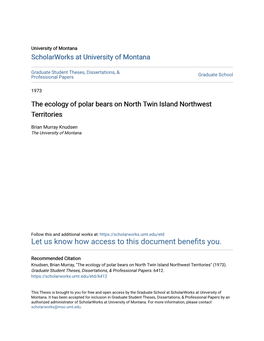 The Ecology of Polar Bears on North Twin Island Northwest Territories