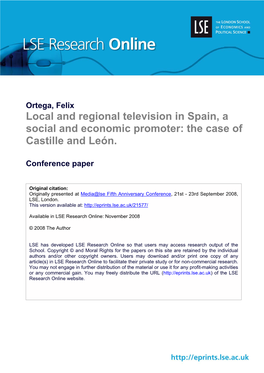 Local and Regional Television in Spain, a Social and Economic Promoter: the Case of Castille and León