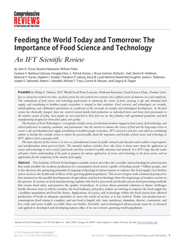 The Importance of Food Science and Technology an IFT Scientific Review