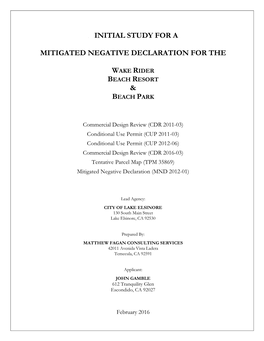 Initial Study for a Mitigated Negative Declaration For