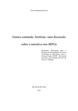 Games Contando Histórias: Uma Discussão Sobre a Narrativa Nos