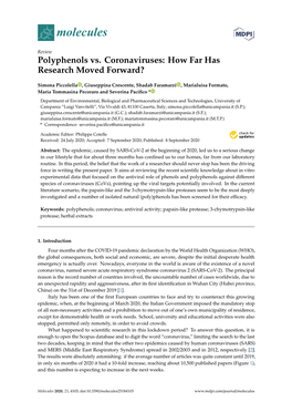 Polyphenols Vs. Coronaviruses: How Far Has Research Moved Forward?