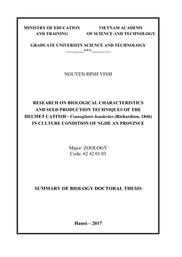 Cranoglanis Bouderius (Richardson, 1846) in CULTURE CONDITION of NGHE an PROVINCE