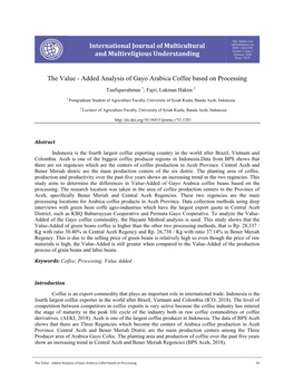 Added Analysis of Gayo Arabica Coffee Based on Processing Taufiqurrahman 1; Fajri; Lukman Hakim 2 33333333333333333