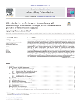 Addressing Barriers to Effective Cancer Immunotherapy with Nanotechnology: Achievements, Challenges, and Roadmap to the Next Generation of Nanoimmunotherapeutics