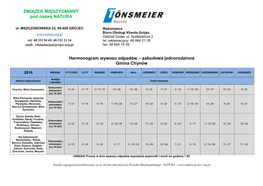 ZWIĄZEK MIĘDZYGMINNY Pod Nazwą NATURA Harmonogram Wywozu Odpadów – Zabudowa Jednorodzinna Gmina Chynów