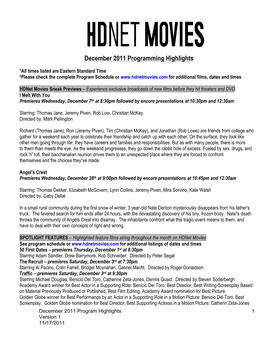 Hdnet Movies December 2011 Programming Highligts