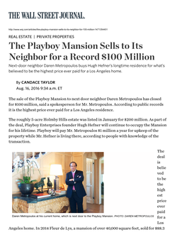 The Playboy Mansion Sells to Its Neighbor for A