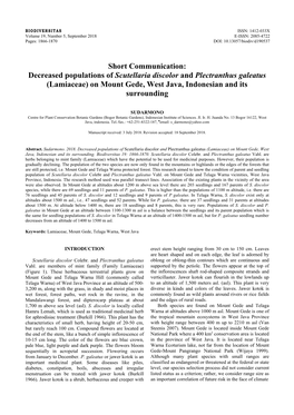 Short Communication: Decreased Populations of Scutellaria Discolor and Plectranthus Galeatus (Lamiaceae) on Mount Gede, West Java, Indonesian and Its Surrounding