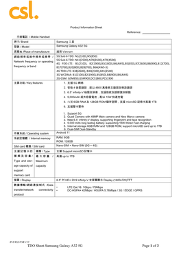 TDO Sheet-Samsung Galaxy A32 5G Page 1 of 3