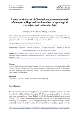 A Note on the Larva of Chalcophora Japonica Chinensis (Coleoptera, Buprestidae) Based on Morphological Characters and Molecular Data
