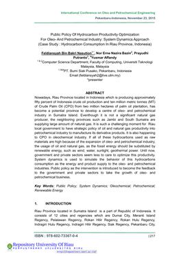 And Petrochemical Industry: System Dynamics Approach (Case Study : Hydrocarbon Consumption in Riau Province, Indonesia)