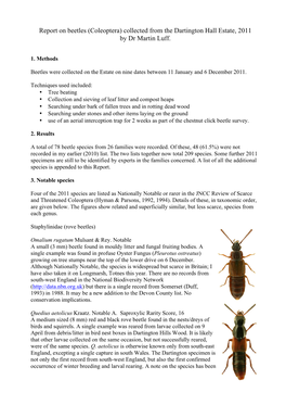 Report on Beetles (Coleoptera) Collected from the Dartington Hall Estate, 2011 by Dr Martin Luff