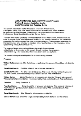 IAML Conference Sydney 2007 Concert Program Ancient & Modem