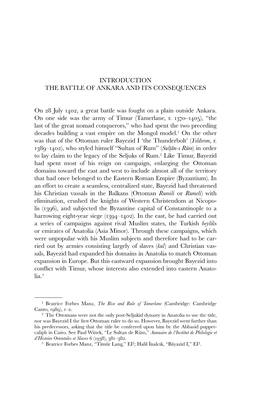 Introduction the Battle of Ankara and Its Consequences