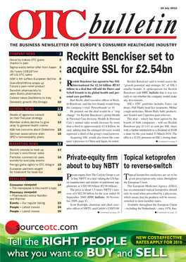 Reckitt Benckiser Set to Acquire SSL for £2.54Bn