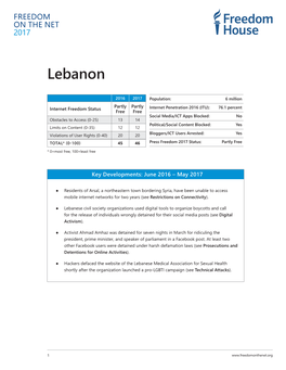 Lebanon: Freedom on the Net 2017